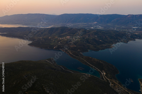 Aerial view of Methana peninsula islands, Greece