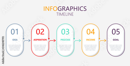 Thin line infographics business template with icons and 5 options or steps. Infographics for business concept, presentation, workflow layout, process diagram, info graph. Vector eps 10