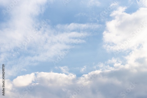 Scenic sky background. Blue sky with fluffy white clouds