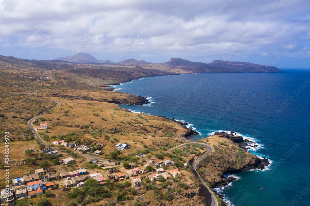 Aerial view of wild coast line near Calheta Sao Miguel in Santiago Island  in Cape Verde - Cabo Verde