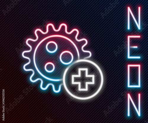 Glowing neon line Positive virus icon isolated on black background. Corona virus 2019-nCoV. Bacteria and germs, cell cancer, microbe, fungi. Colorful outline concept. Vector Illustration