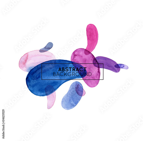 Watercolor vector banner template with abstract blue-purple teardrop shapes - background, poster and card template.