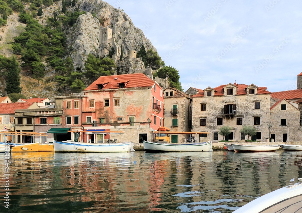 boats and houses in Omis, Croatia