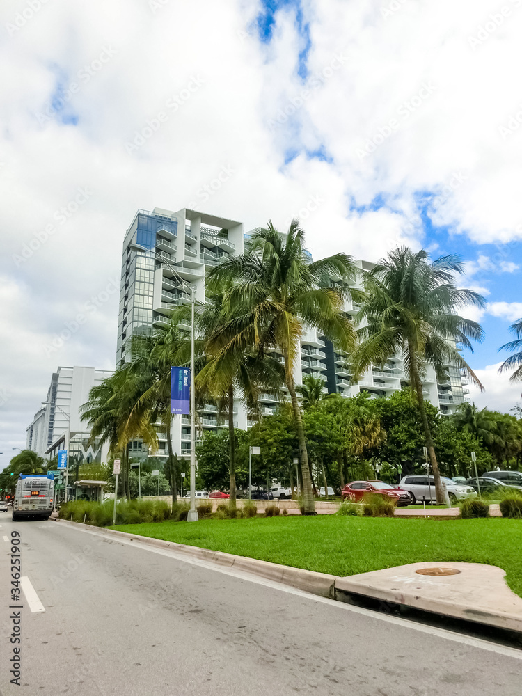 Miami Beach in Florida with luxury apartments and waterway