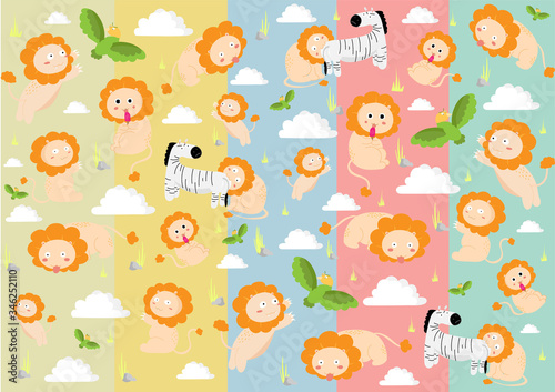 Adorable lion in seamless vector with suitable 5 colors background.