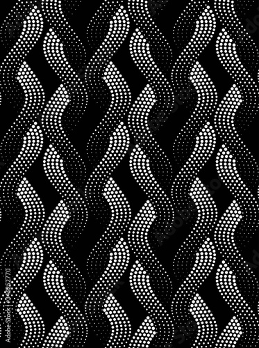 Vector geometric seamless pattern. Modern geometric background. Monochrome repeating pattern with interwoven wavy lines of dots.
