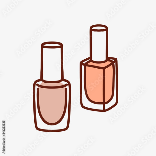 Set of nail polish line illustration isolated. Cosmetic product for manicure and pedicure. Pastel nude colors.