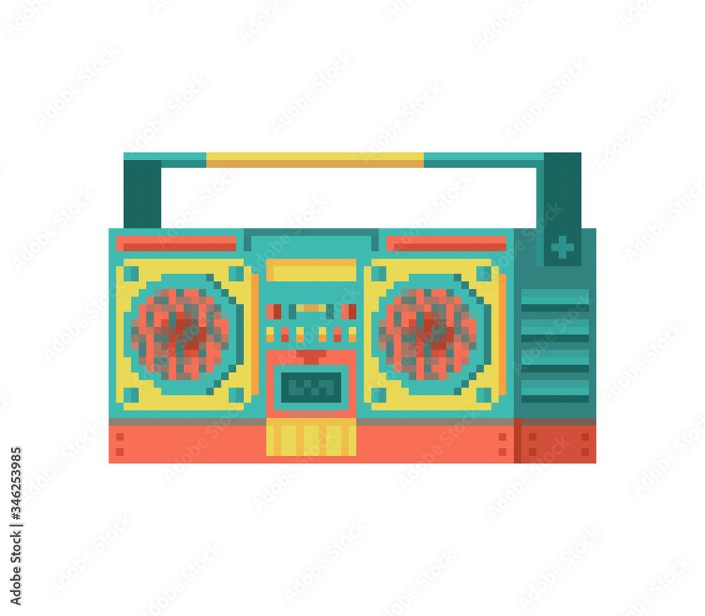 Audio tape recorder pixel art. Boombox 8 bit. Pixelate vector