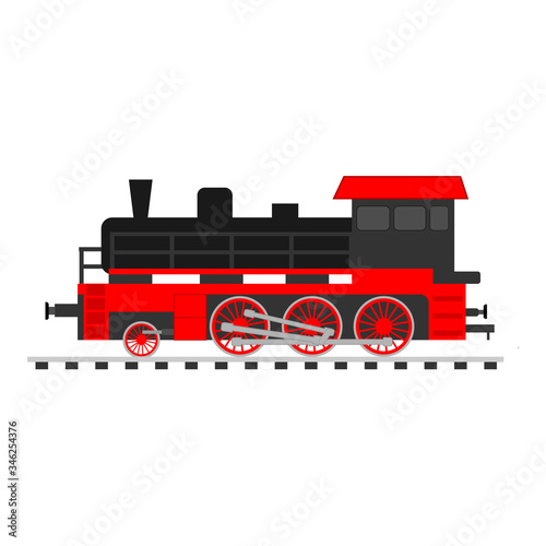 Steam locomotive icon on a railway on a white background