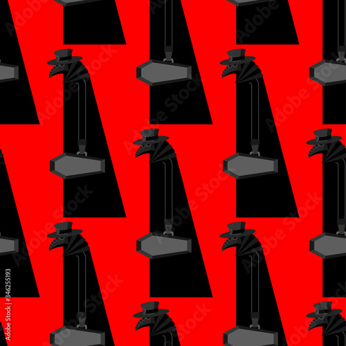 Plague doctor pattern seamless. Medieval doc treat pandemic and epidemic background. vector texture