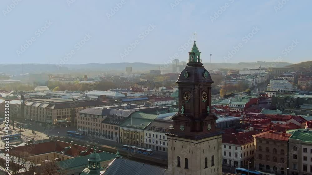 Aerial dolly shot of central Gothenburg Sweden on spring morning Aerial dolly shot of central Gothenburg Sweden on spring morning