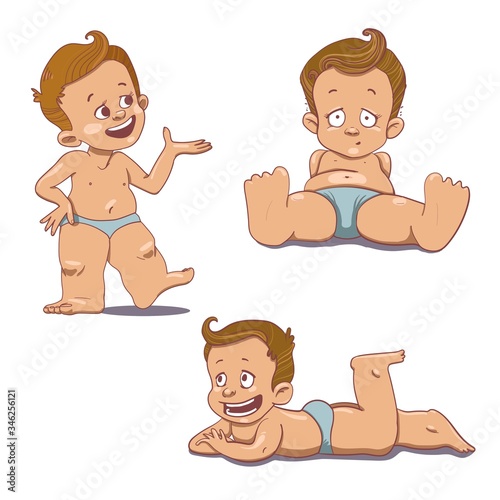 Little children in the diaper, isolated on a white background.