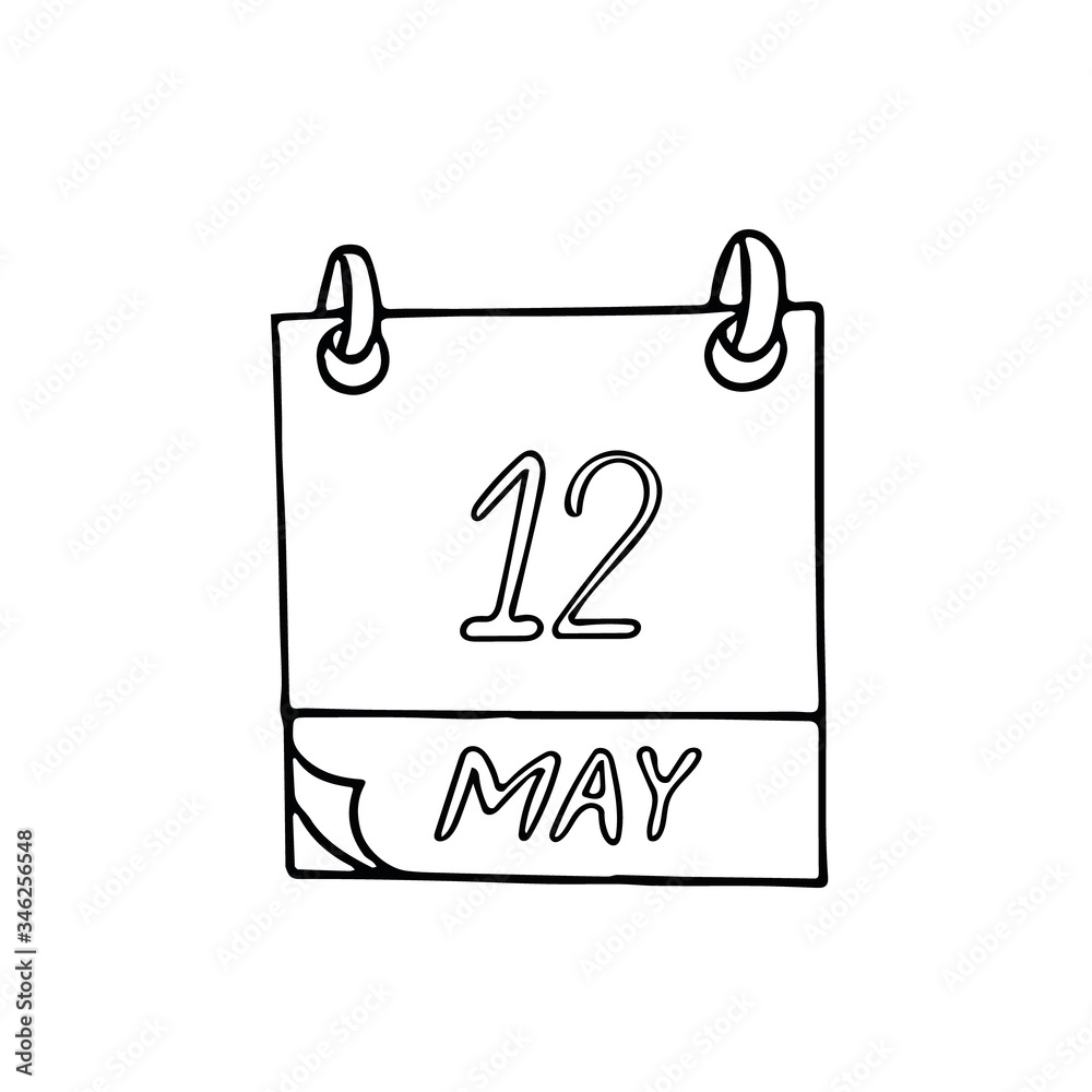 calendar hand drawn in doodle style. May 12. International Nurses Day, date. icon, sticker, element calendar hand drawn in doodle style. May 12. International Nurses Day, date. icon, sticker, element