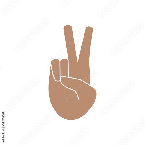 Hand with two fingers raised up, index and middle, victory sign, isolated color vector illustration