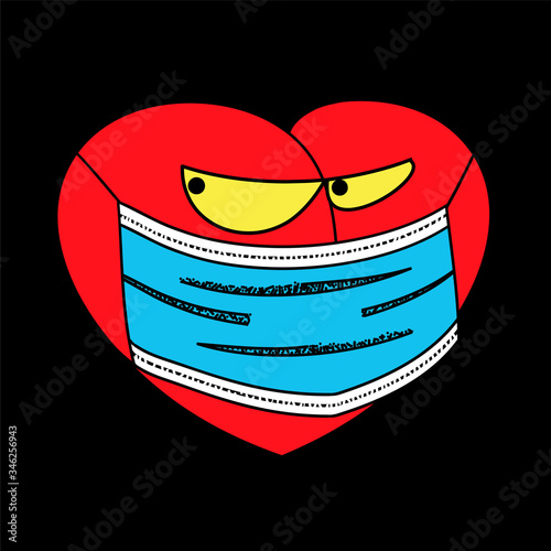 Heart sign with wings and crown on a black background. Vector illustration.