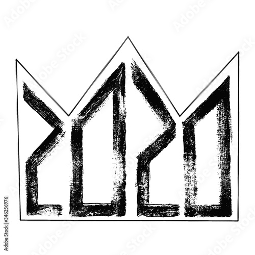 Crown is a concept of coronavirus pandemic 2020. Global theme of the year. Novel coronavirus is the symbol of the 2020 year. Numbers with grunge effect, vector