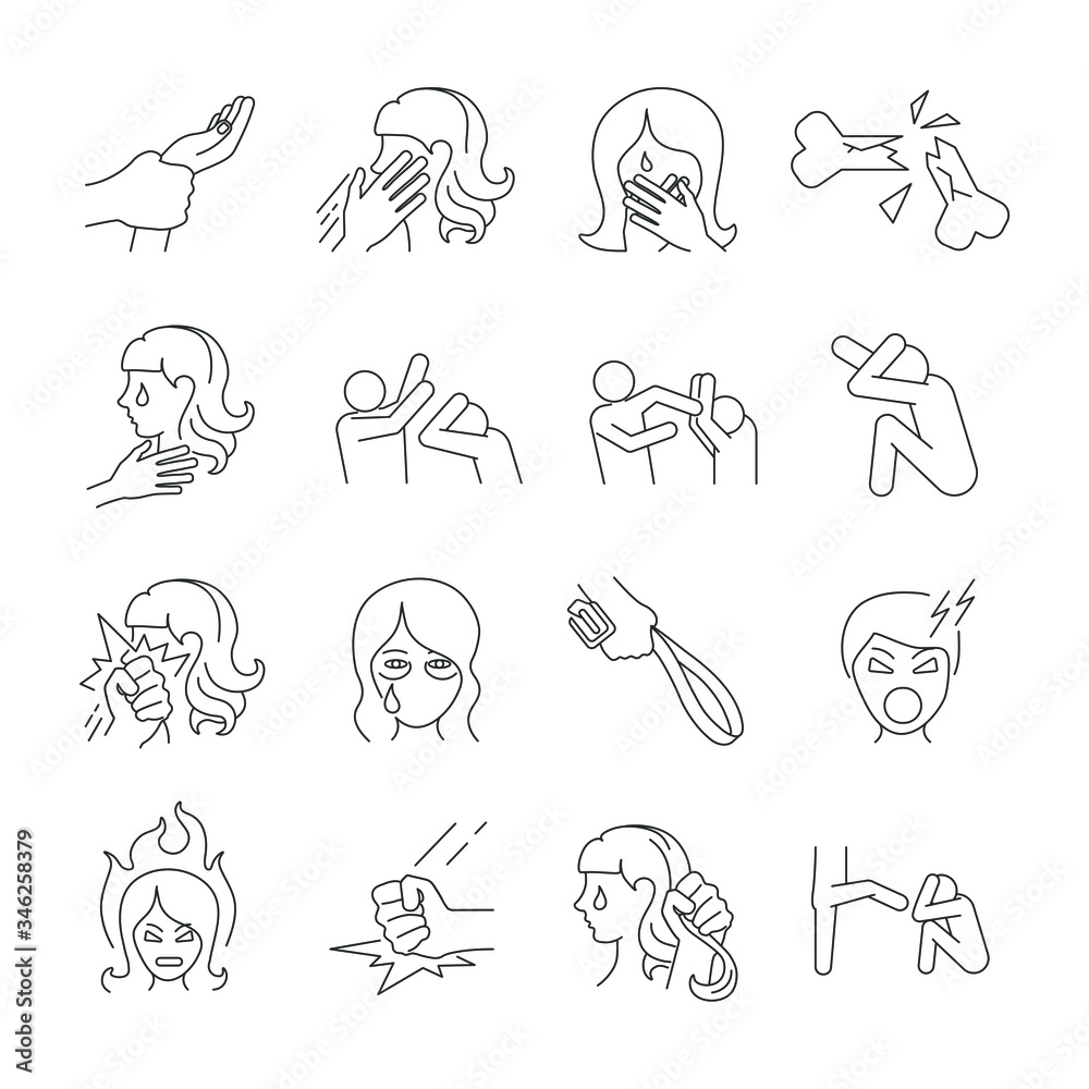 Fototapeta premium line icons set, violence, beating a person