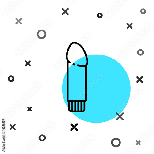 Black line Dildo vibrator for sex games icon isolated on white background. Sex toy for adult. Vaginal exercise machines for intimate. Random dynamic shapes. Vector Illustration