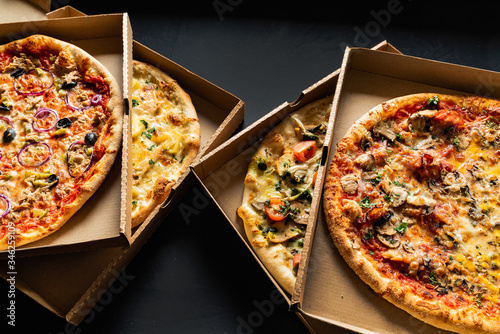 pizza on the black background