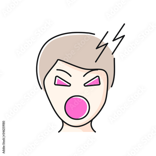 line color icon, aggressive person who screams