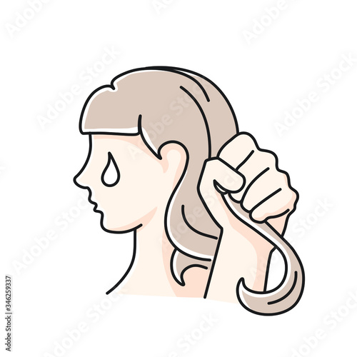 line color icon, hand grabbed hair