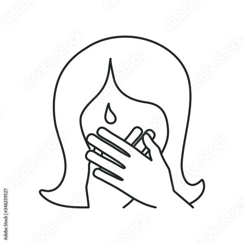 woman crying, covering her mouth with her hands