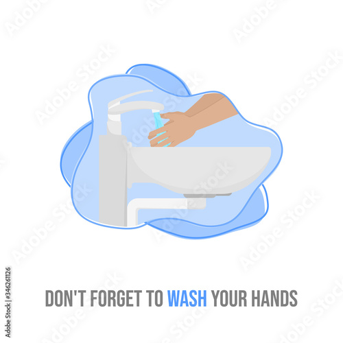 Vector illustration of Hand washing with sink and faucet