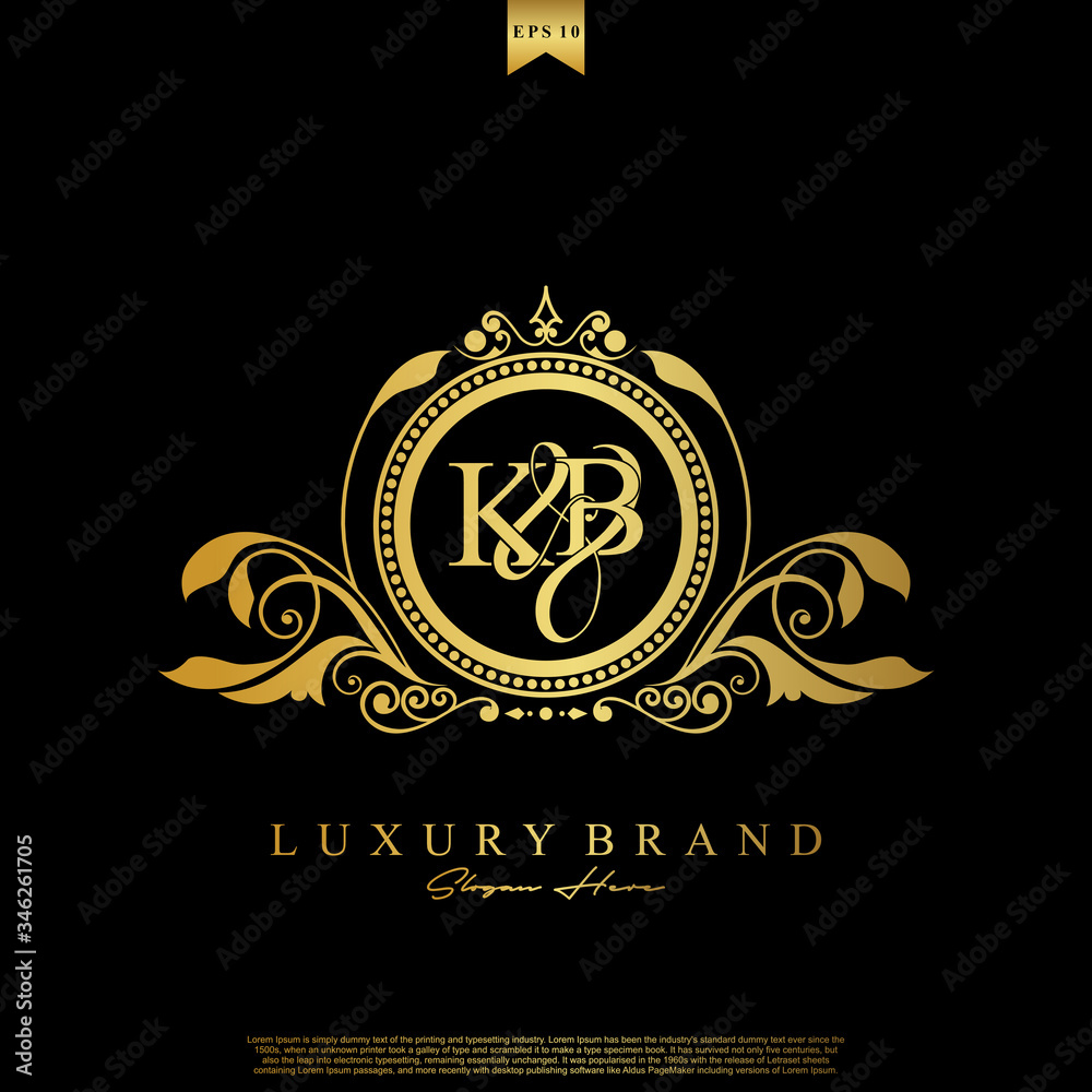 Logo Initial letter KB luxury vector mark, gold color elegant classical symmetric curves decor. Logo Initial letter KB luxury vector mark, gold color elegant classical symmetric curves decor.