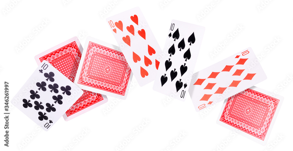 Flying playing cards for poker game on white background. Flying playing cards for poker game on white background.