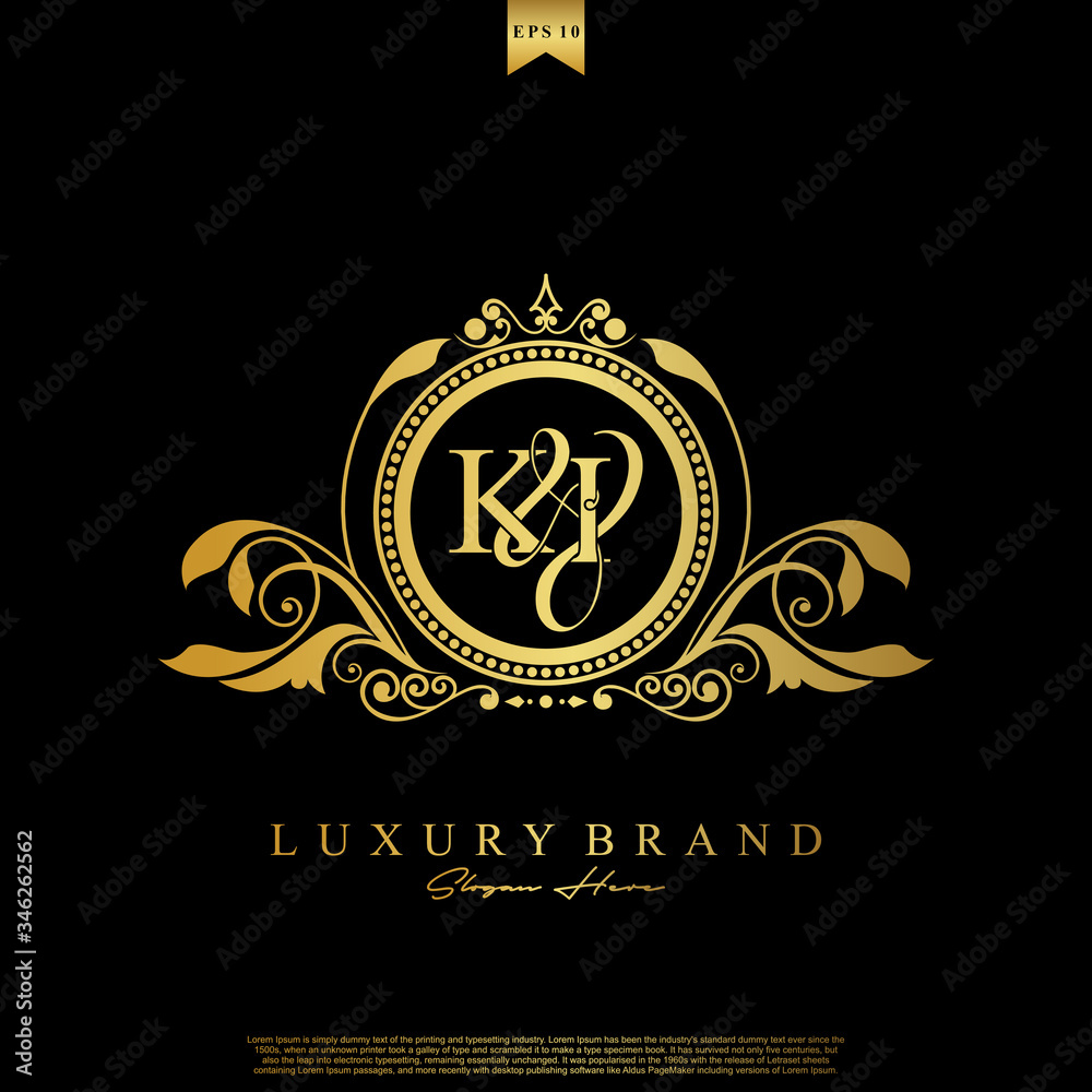Logo Initial letter KI luxury vector mark, gold color elegant classical symmetric curves decor.