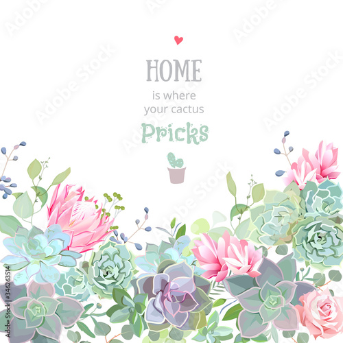 Green colorful succulents vector design card