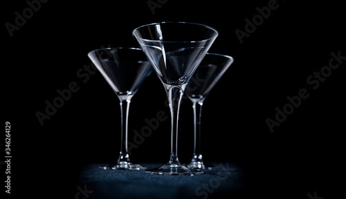 Empty martini glasses on a black. Moscow
