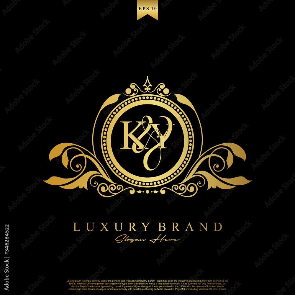 Logo Initial letter KY luxury vector mark, gold color elegant classical symmetric curves decor. Logo Initial letter KY luxury vector mark, gold color elegant classical symmetric curves decor.