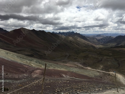 Rainbow mountains in Peru, georgeous beautiful landscape, Colorful view. Peruvian travel background, andes.