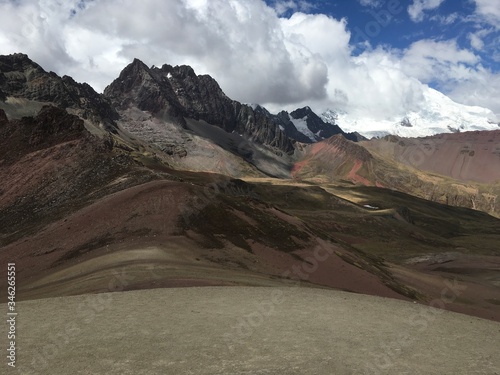 Rainbow mountains in Peru, georgeous beautiful landscape, Colorful view. Peruvian travel background, andes.