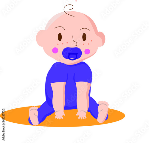 Sitting baby boy, girl with nipple sitting - cartoon illustration for children’s day, web design, print industry, greeting card. Vector stock illustration isolated on white background. EPS 10 