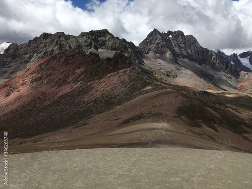 Rainbow mountains in Peru, georgeous beautiful landscape, Colorful view. Peruvian travel background, andes.