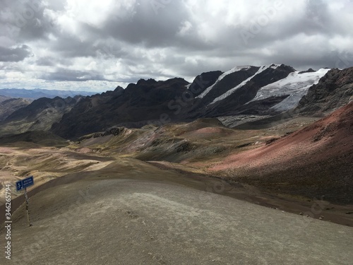 Rainbow mountains in Peru, georgeous beautiful landscape, Colorful view. Peruvian travel background, andes.