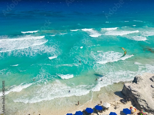 Beautiful ocean view with clean blue water, sunny day with waves. Amazing background of island