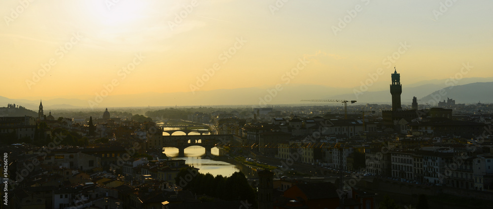 Panorama of Florence during sunset, Italy