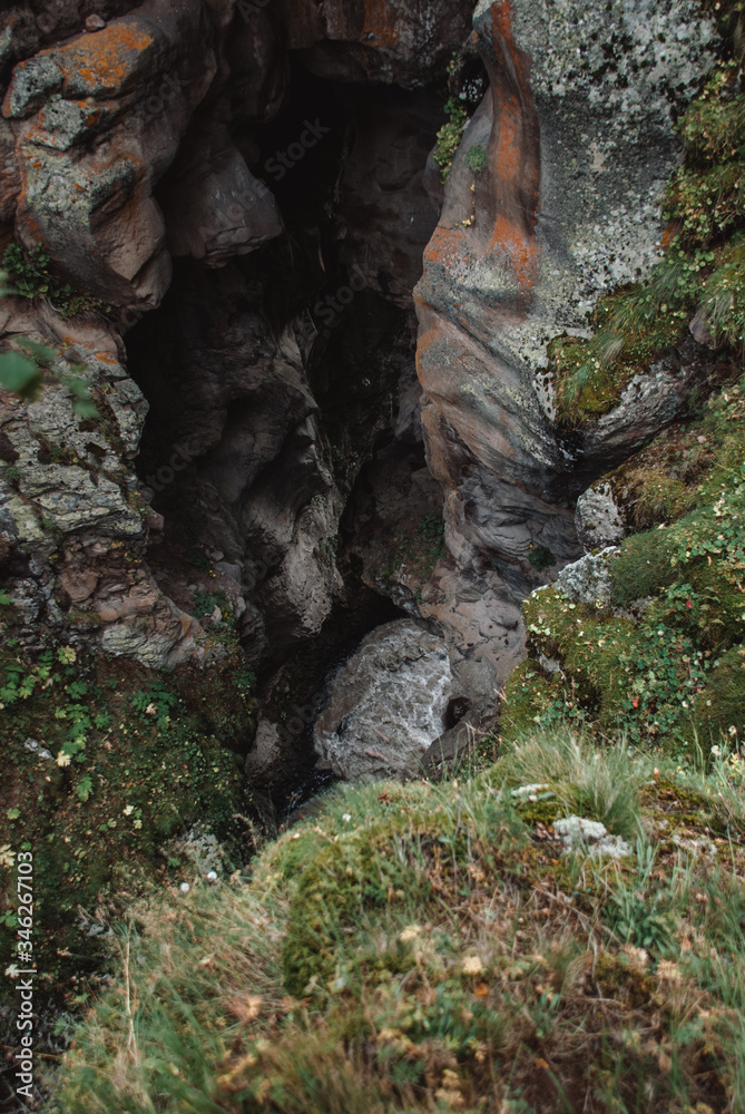 Stone canyon in the Elbrus national Park, valley and gorge in the mountains. Stone canyon in the Elbrus national Park, valley and gorge in the mountains.