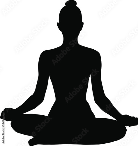 girl in yoga after yoga, sport at home, black silhouette on a white background, lotus pose, house insulation