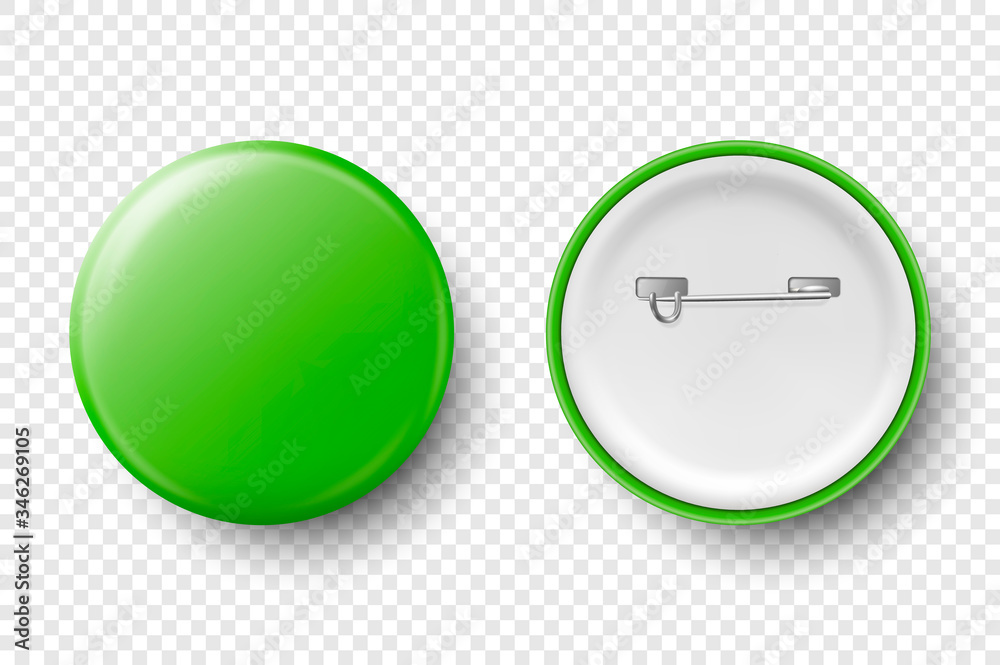 Vector 3d Realistic Green Metal, Plastic Blank Button Badge Icon Set Isolated on Transparent Background. Top View - Front and Back Side. Template for Branding Identity, Logo, Presentations. Mock-up Vector 3d Realistic Green Metal, Plastic Blank Button Badge Icon Set Isolated on Transparent Background. Top View - Front and Back Side. Template for Branding Identity, Logo, Presentations. Mock-up