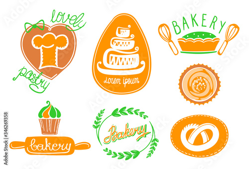 Bakery and pastry logo collection  hand drawn