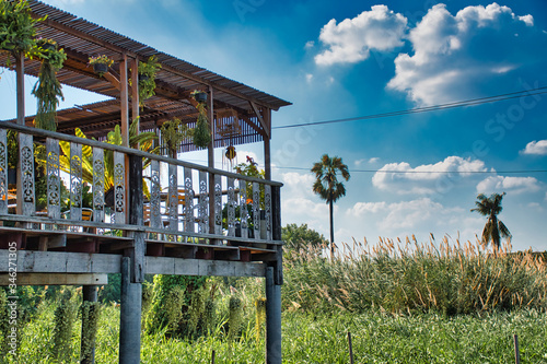 IInterior and exterior of the Twin Thai Traditional House Glastron Clubhouse and HIP CAFE at Ko Kret island