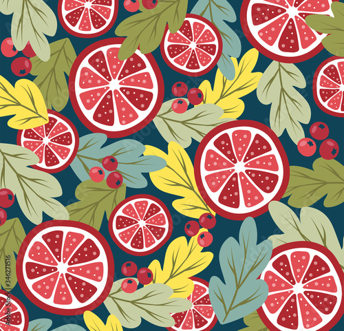 Background for wallpapers, design, graphic art, printing, invitation. Seamless summer pattern with sliced lemons. Vector pattern with christmas. Christmas and new year element, poster for your design.