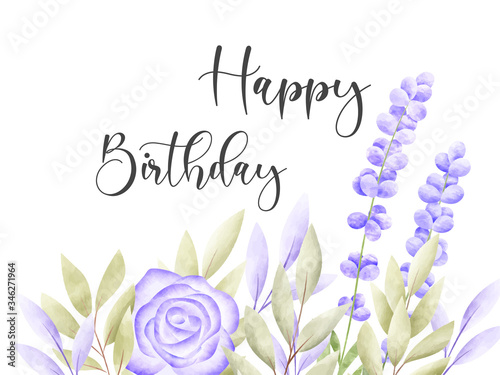 Watercolor floral bouquet. Birthday card