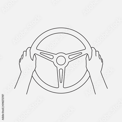 Human hands holding steering wheel. Icon, Line design, editable strokes. Vector illustration EPS 10