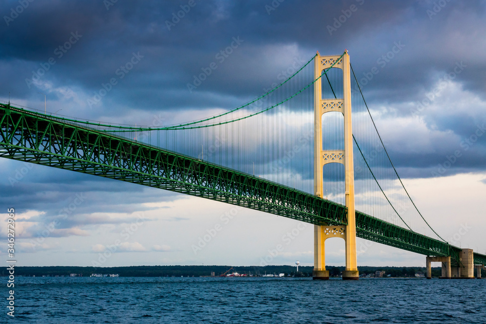 Late Day View of the Mackinac Suspension Bridge in Michigan Late Day View of the Mackinac Suspension Bridge in Michigan