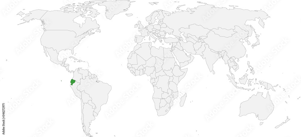 Ecuador country isolated on world map. Light gray background. Business concepts and Backgrounds.